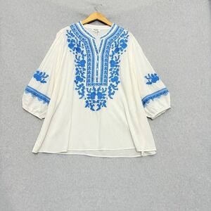 Angel Heart Boutique Women's Embroidered Tunic Top 2X‎  White Embroidered Boho